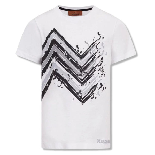 Boys White Zig-Zag Pattern T-Shirt