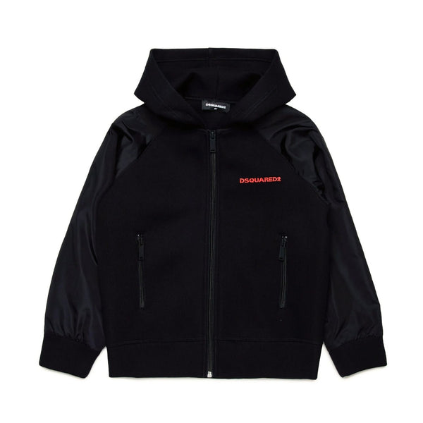 Boys Black Ribbed Neoprene Hooded Jacket