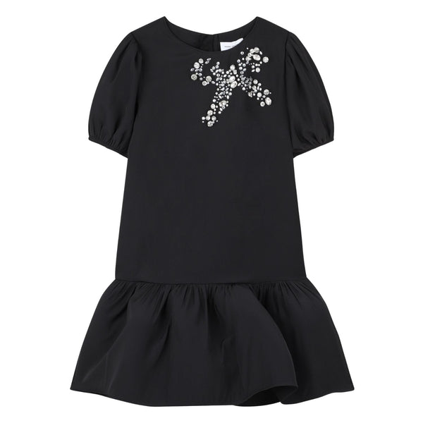 Girls Black Bow-Patch Dress