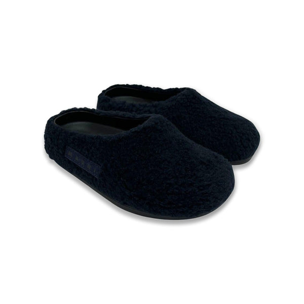 Girls Navy Blue Faux-Shearling Slippers