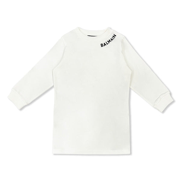 Girls White Cotton Sweatshirt Dress