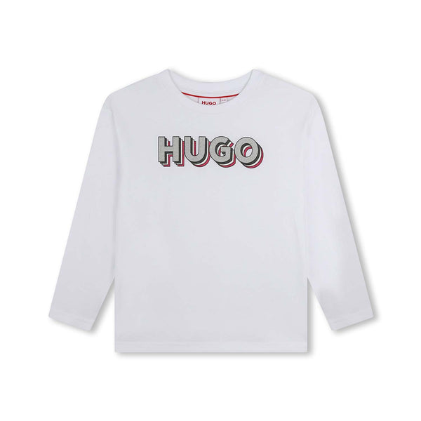 Boys White Logo-Print Full Sleeves T-Shirt