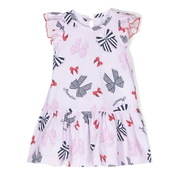 Girls Pink Bow Print Jersey T-Shirt Dress