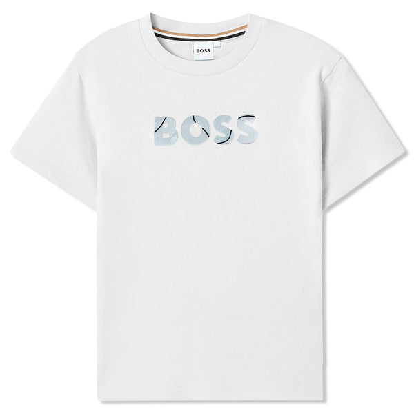 Boys White Embroidered-Logo T-Shirt