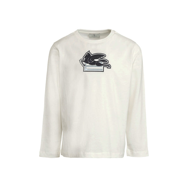 Boys White Logo-Patch Full Sleeves T-Shirt