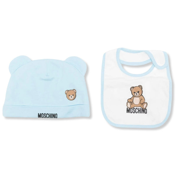 Baby Unisex Blue & White Logo-Print Bib & Hat Set