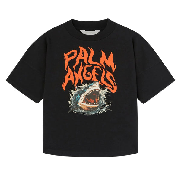Boys Black Shark-Print Cotton T-Shirt