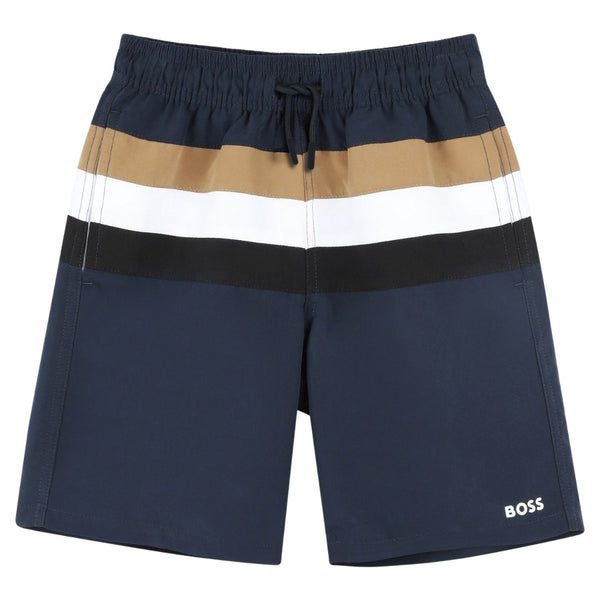 Boys Blue Tricolour Stripe Swim Shorts