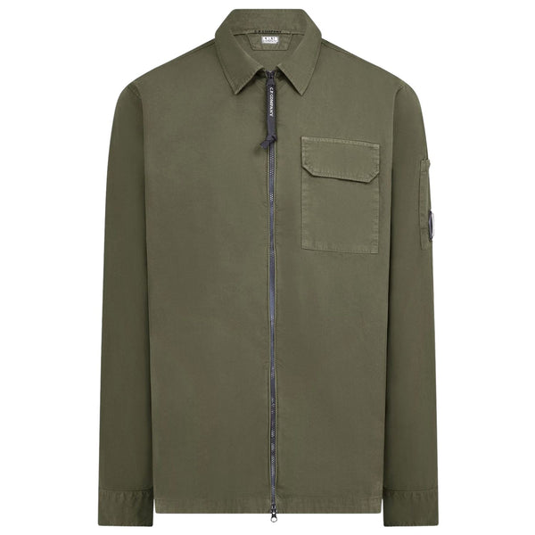 Boys Dark Green Logo-Patch Zip-Up Shirts