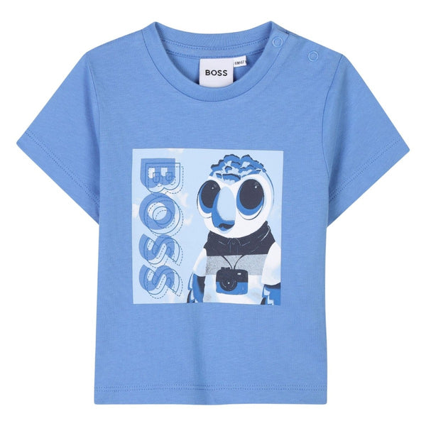Baby Boys Blue Boss-Print Cotton T-Shirt
