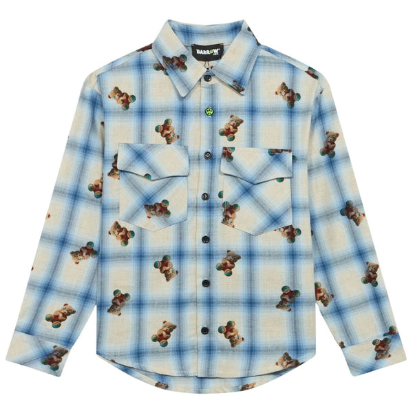 Boys White & Blue All Over Teddy Bear Print Shirts