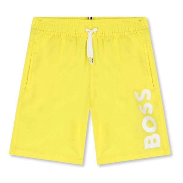 Boys Yellow Logo Print Swim Shorts