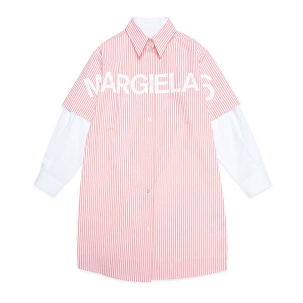 Striped Pink Shirt Dress With Double Sleeve