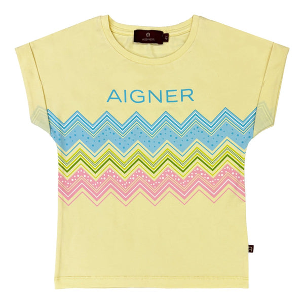 Girls Yellow Cotton Zigzag-Print T-Shirt