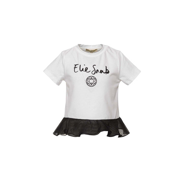 Girls White and Black logo Half Sleeves T-Shirt