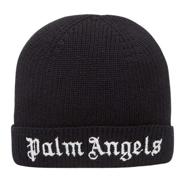 Boys Black Embroidered-Logo Print Knitted Beanie