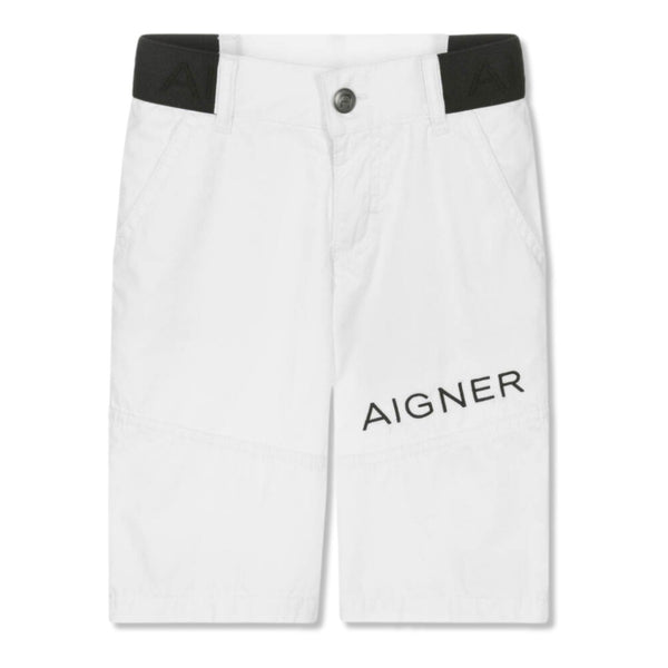Boys White Cotton Logo-Print Shorts