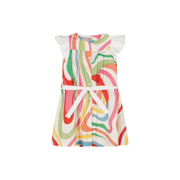 Girls Multi Color Marmo Print Dress
