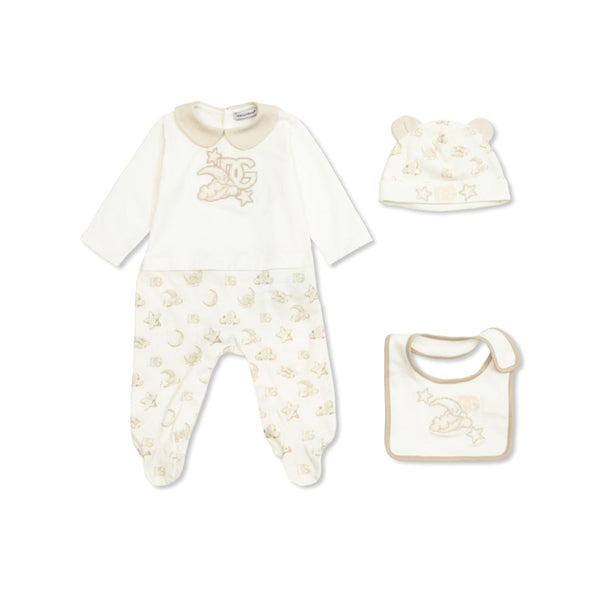 Baby Unisex Ivory Moon-Star Romper Set Of 3