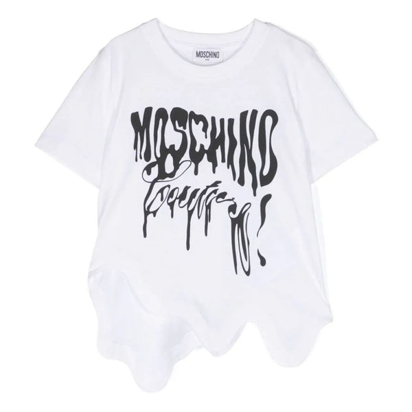 Girls White Logo-Print Scallop-Hem T-shirt