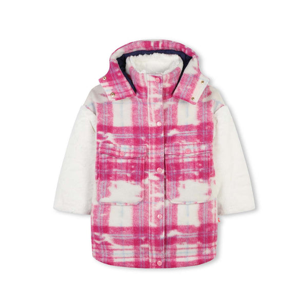 Girls Pink Check-Pattern Hooded Jacket