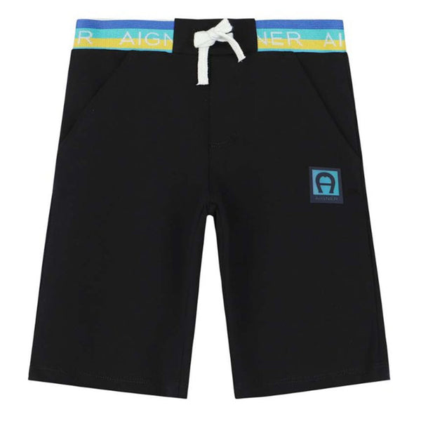 Boys Black Cotton Logo Shorts