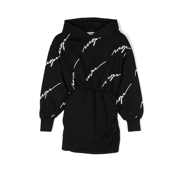 Girls Black Logo-Print Hooded Dress