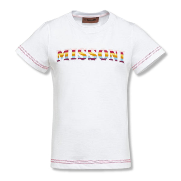 Girls White Cotton Logo T-Shirt
