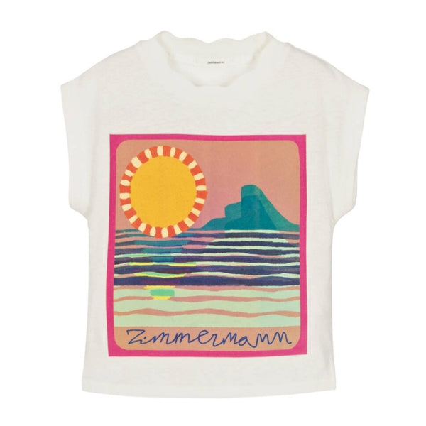 Girls Ivory Sunshine Print Linen & Cotton T-Shirt
