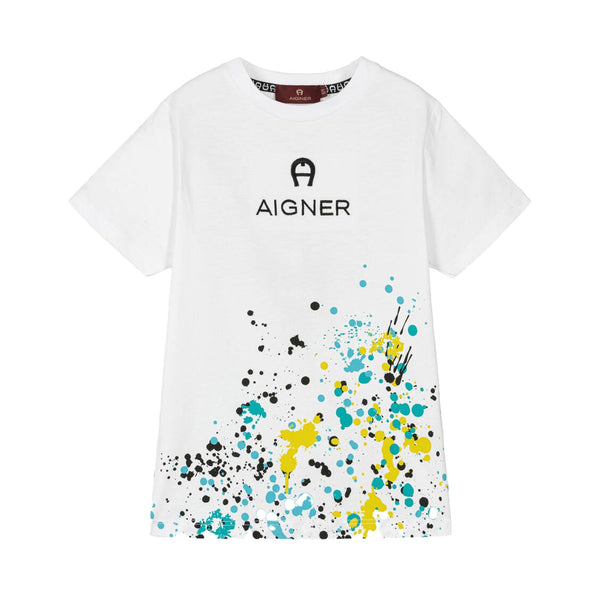 Boys White Cotton Paint-Effect T-Shirt