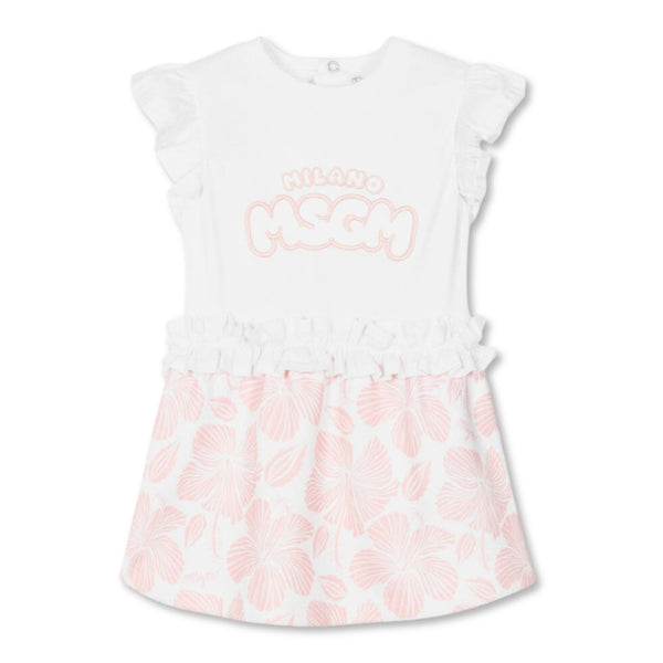 Baby Girls White & Pink Floral Cotton Dress