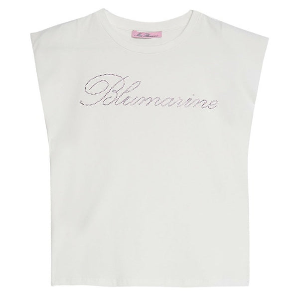Girls White Sleeveless Logo T-Shirt