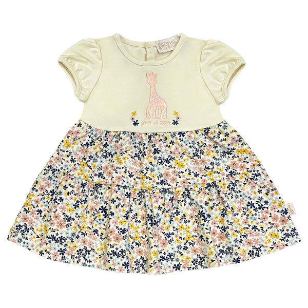 Baby Girls Cream Embroidery Logo Dress