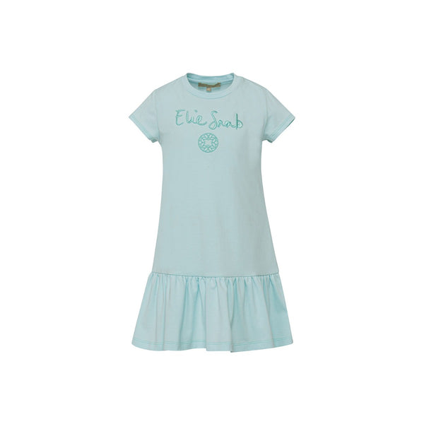Girls Aqua Blue Cotton Short Sleeves Dress