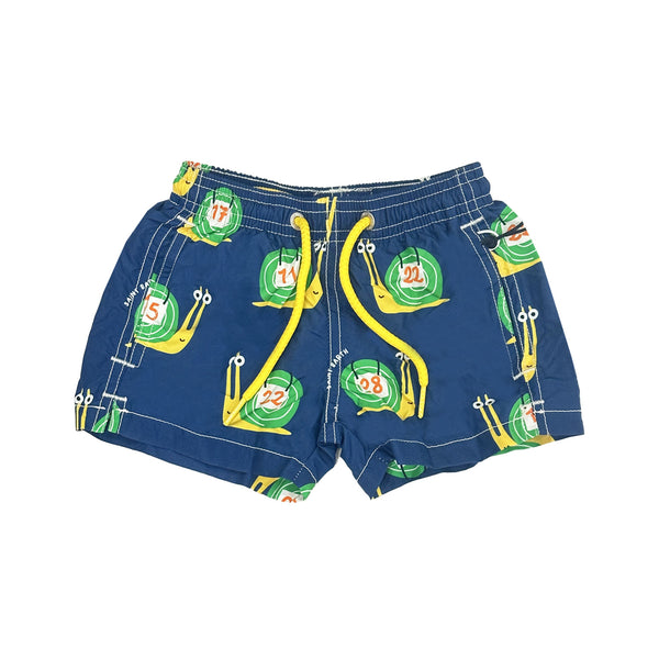 Boys Blue Snail-Print Swim Shorts