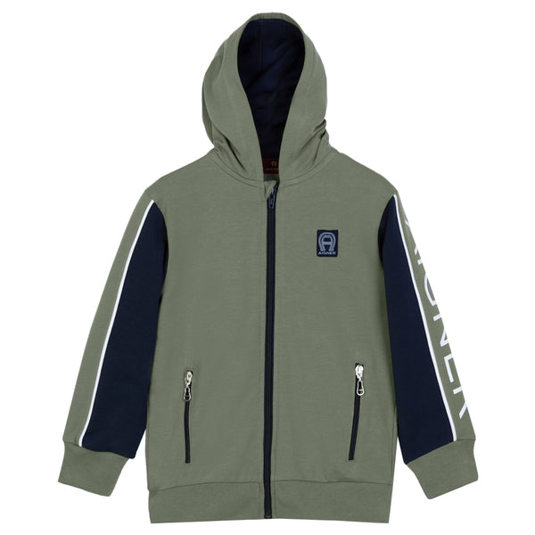 Boys Green Logo Zip-Up Hoodies