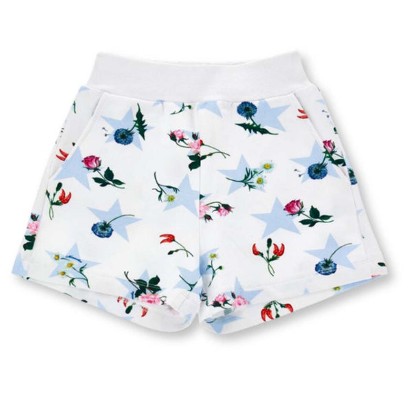 Girls White Fleece Shorts With a Star Print
