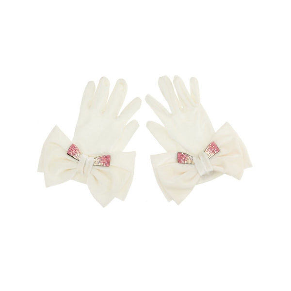 Girls Ivory Velvet Gloves