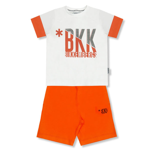 Boys White & Orange Logo-Print Short Set