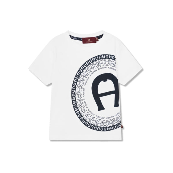 Boys White Logo-Print Cotton T-Shirt