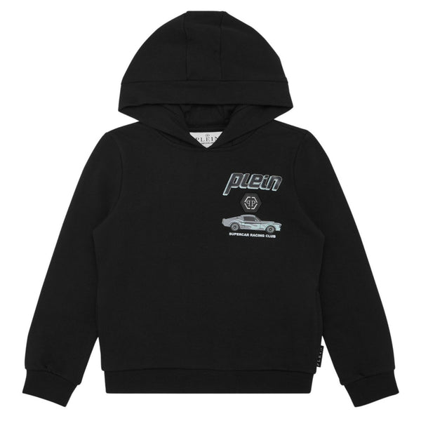 Boys Black Racing Car-Print Hoodie