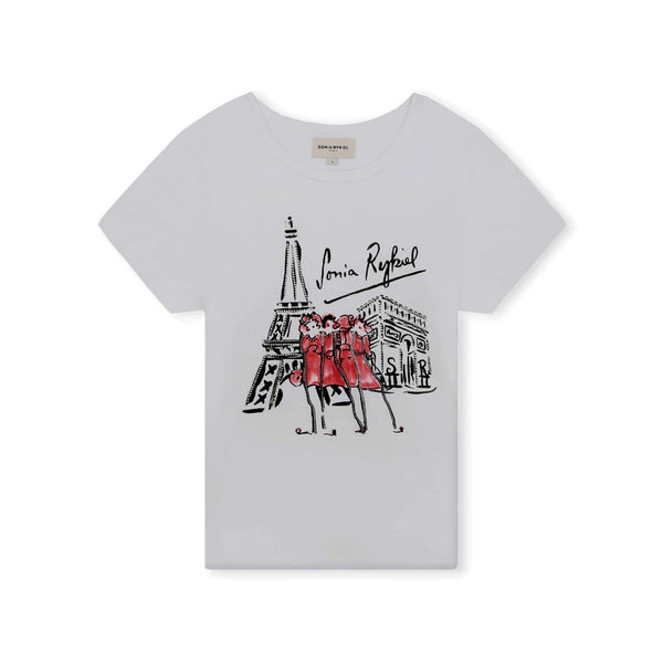 Girls White Cotton Eifel Tower T-Shirt