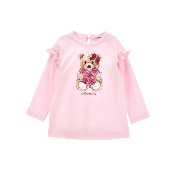 Girls Pink Teddy Bear & Rhinestone T-shirt