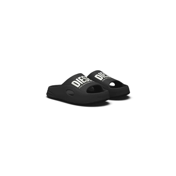 Black Chunky Slide Slippers With Logo