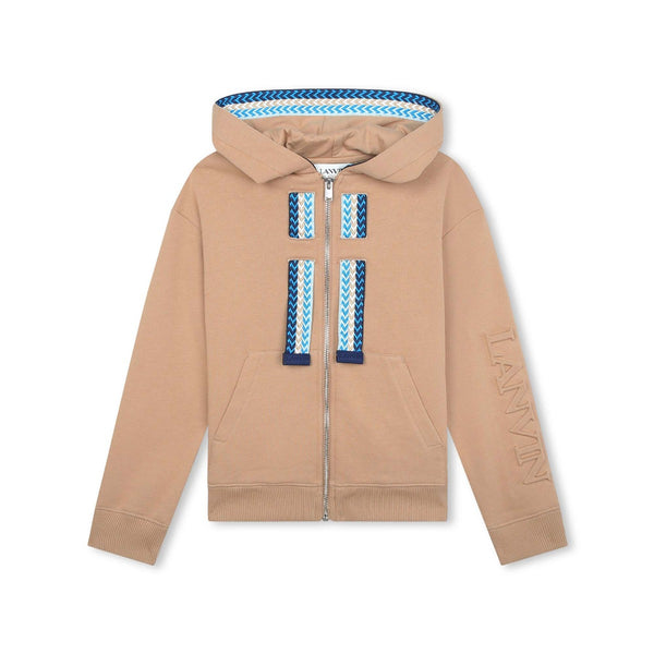 Boys Beige Chevron-Applique Zip-up Hoodie