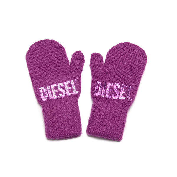 Knitted Gloves With Metallic Logo Print
