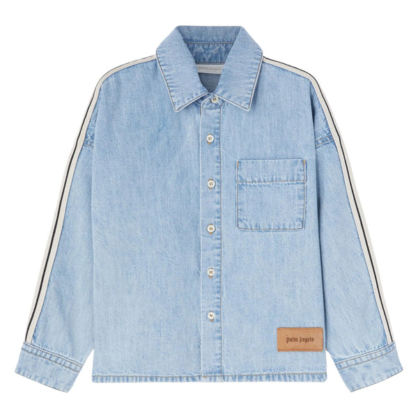 Boys Denim Blue Logo-Print Chambray Shirt