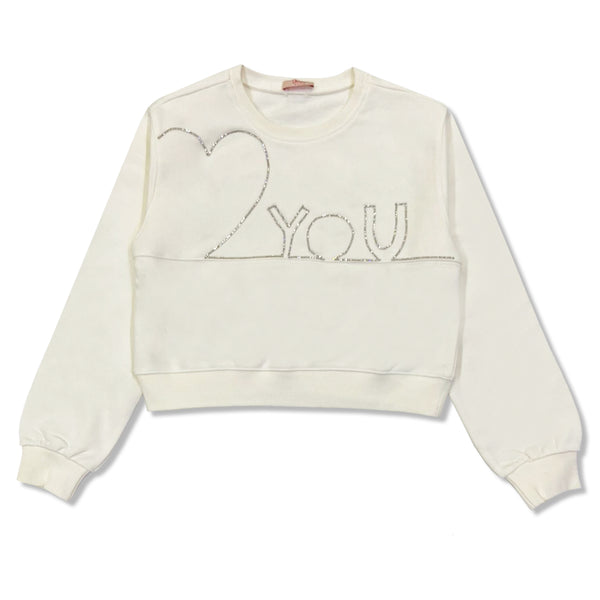 Girls White Heart 2 You Rhinestone Sweatshirts