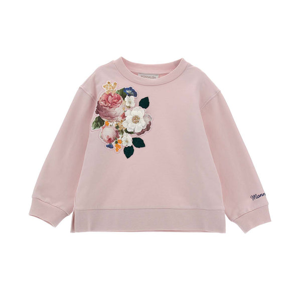 Girls Pink Floral Contrasting Embroidery Sweatshirt