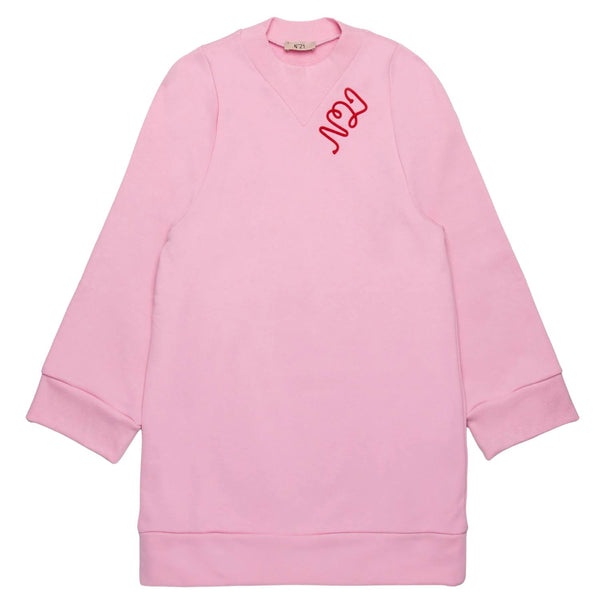 Girls Pink Embroidered Logo-Print Dress